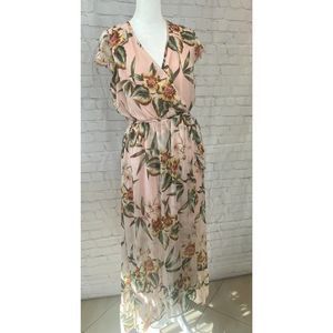 Band Of Gypsies Size L Pink Floral Wrap Maxi Dress
